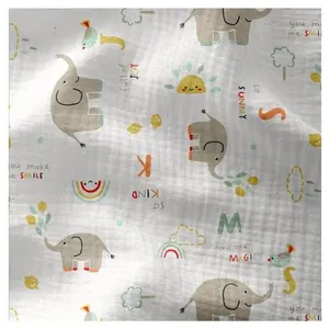 GENERIQUE Tissu double gaze enfant éléphants vendu au mètre(...) - PADAOBLANC