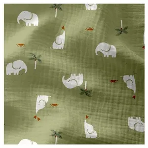 Tissu enfant double gaze éléphant vendu au mètre(...) - 083 Kaki