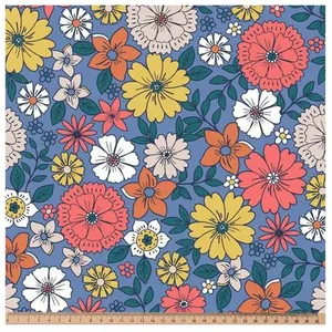 GENERIQUE Tissu coton popeline fleuri sur fond bleu vendu au mètre(...) - 0006 Bleu