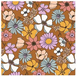 Tissu coton popeline fleuri sur fond toffee vendu au mètre - 015 Caram... pas cher