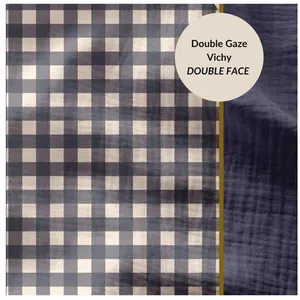 Tissu coton double gaze vichy vendu au mètre(...) - VICHYBLEU