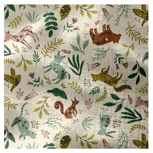 Tissu enfant coton double gaze animaux de la forêt vendu au mètre(...)...