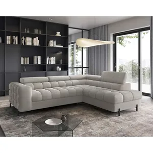 Comparateur de prix : Bestmobilier Elisa - canapé d'angle droit 5 places convertible avec coffre et têtières réglables en tissu bouclette