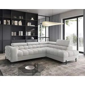 Comparateur de prix : Bestmobilier Elisa - canapé d'angle droit 5 places convertible avec coffre et têtières réglables en tissu bouclette