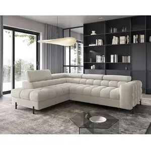 Comparateur de prix : Bestmobilier Elisa - canapé d'angle gauche 5 places convertible avec coffre et têtières réglables en tissu bouclette