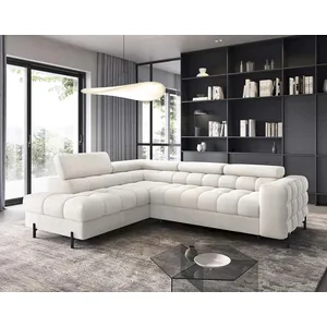 Comparateur de prix : Bestmobilier Elisa - canapé d'angle gauche 5 places convertible avec coffre et têtières réglables en tissu bouclette