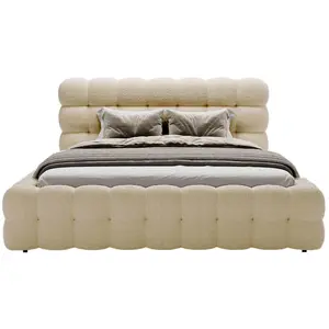 Bestmobilier Lit coffre en Tissu bouclette 140x200 cm beige
