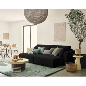 Bestmobilier Topaze - Canapé droit 4 places avec double méridienne - assise profonde - en velours côtelé pas cher