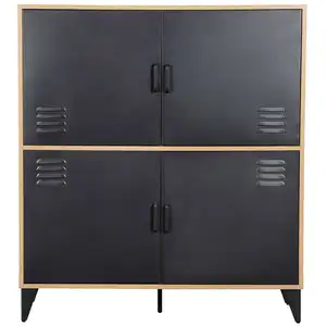 Bestmobilier Tribeca - buffet haut - bois et métal noir - 100x112 cm pas cher