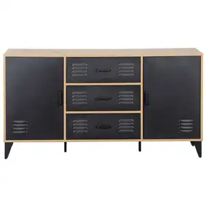 Bestmobilier Tribeca - buffet bas - bois et métal noir - 140 cm pas cher
