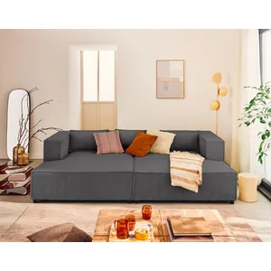 LISA DESIGN Stella - canapé droit 3 places avec double méridienne en velours côtelé TU pas cher