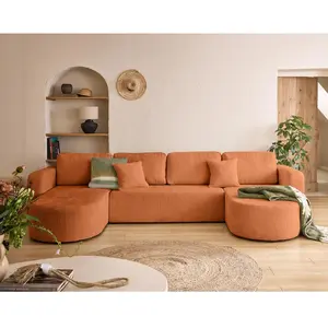 Bestmobilier Miro - canapé panoramique en U 7 places - convertible avec coffre - en velours texturé pas cher
