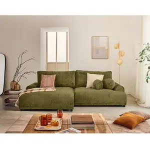 LISA DESIGN Nelly - canapé d'angle gauche 4 places convertible avec coffre en velours texturé TU