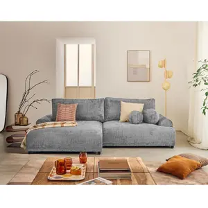 LISA DESIGN Nelly - canapé d'angle gauche 4 places convertible avec coffre en velours texturé TU