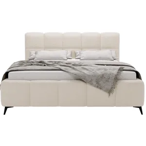 Bestmobilier Lit coffre en Tissu bouclette 160x200 cm beige pas cher