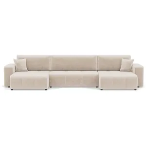 Bestmobilier Canapé panoramique 7 places En U en Tissu Beige