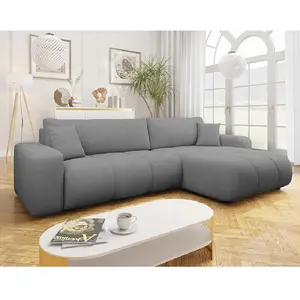 Bestmobilier Canapé d'angle réversible convertible 5 places en tissu gris pas cher