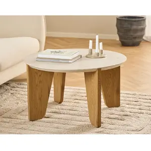 Lisa Design Noeva - table basse - pieds en chêne - plateau effet travertin - 80 cm pas cher