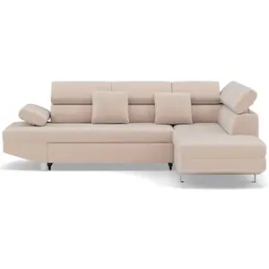 Bestmobilier Canapé d'angle convertible 5 places en velours texturé beige