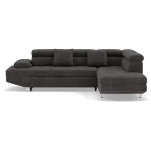 BESTMOBILIER Canapé d'angle droit convertible 5 places en velours texturé gris pas cher