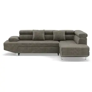 Bestmobilier Canapé d'angle droit convertible 5 places en velours texturé vert