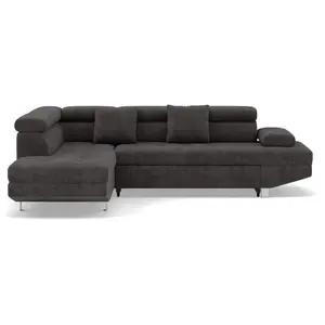 Bestmobilier Canapé d'angle gauche convertible 5 places en velours texturé gris pas cher