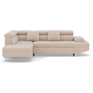 BESTMOBILIER Canapé d'angle gauche convertible 5 places en velours texturé beige pas cher