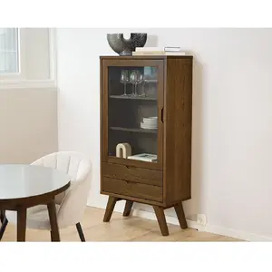 Lisa Design Pauline - vitrine - chêne foncé - 2 tiroirs et 1 porte - 72x145 cm pas cher