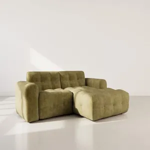 Diane - Canapé d'angle droit 4 places en velours texturé - Vert Kaki pas cher