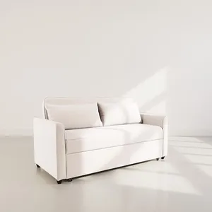 Ernest - Canapé droit 3 places convertible en velours côtelé - Beige pas cher