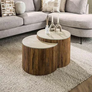 Comparateur de prix : Lisa Design Jade - lot de 2 tables basses gigognes effet travertin - p...