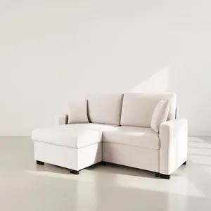 Canapé d'angle réversible convertible 4 places en velours côtelé beige pas cher