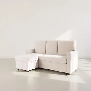 Canapé d'angle réversible convertible 4 places en velours côtelé beige pas cher