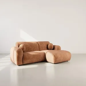 Louise - Canapé d'angle droit 4 places en velours texturé - Terracotta pas cher