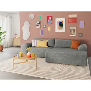BESTMOBILIER Canapé d'angle convertible 4 places en velours texturé gris pas cher