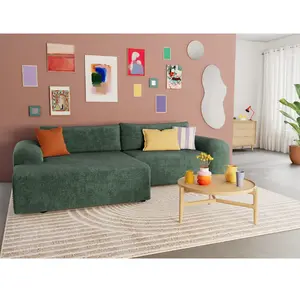 BESTMOBILIER Canapé d'angle convertible 4 places en velours texturé vert pas cher
