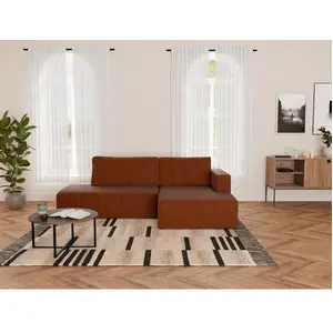 BESTMOBILIER Canapé d'angle droit convertible 4 places en velours côtelé terracotta pas cher