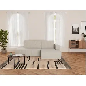 BESTMOBILIER Canapé d'angle droit convertible 4 places en velours côtelé beige pas cher