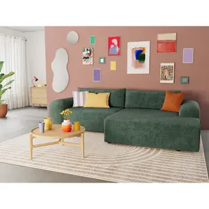 BESTMOBILIER Canapé d'angle droit convertible 4 places en velours texturé vert pas cher