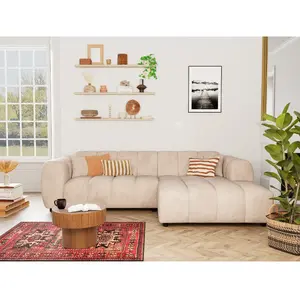 Lisa Design - Curtis - Canapé D'Angle Droit 4 Places En Simili - Beige pas cher