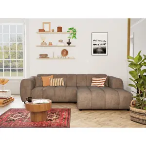 Lisa Design Curtis - canapé d'angle droit 4 places en simili , Taupe pas cher