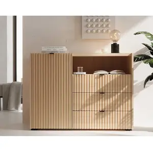 BESTMOBILIER Judy - buffet bas 106 cm - 1 porte, 3 tiroirs et 1 niche - Bois