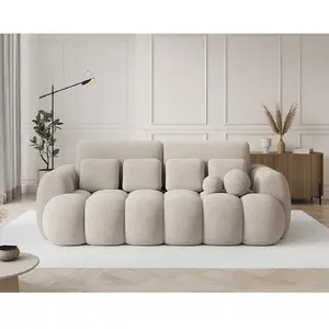 Bestmobilier Canapé droit convertible 3 places en tissu bouclette beige