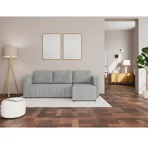 BESTMOBILIER Canapé d'angle réversible convertible 4 places en velours côtelé gris pas cher