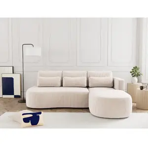 Canapé d'angle convertible 4 places en velours côtelé beige pas cher