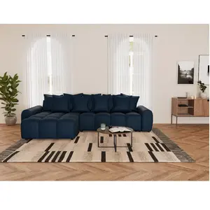 Adelaide - canapé d'angle réversible 4 places en tissu texturé - Bleu pas cher
