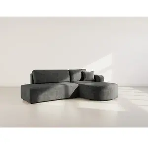 Canapé d'angle droit convertible 4 places en velours texturé gris pas cher