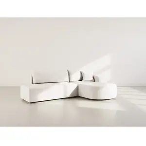 Canapé d'angle droit convertible 4 places en velours texturé beige pas cher