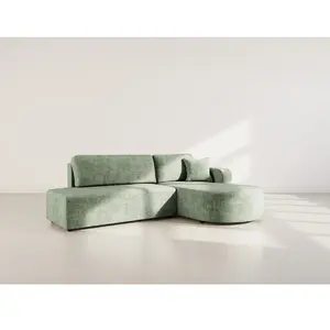 Canapé d'angle droit convertible 4 places en velours texturé vert pas cher