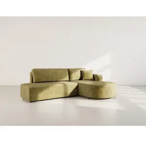 Canapé d'angle droit convertible 4 places en velours texturé vert pas cher